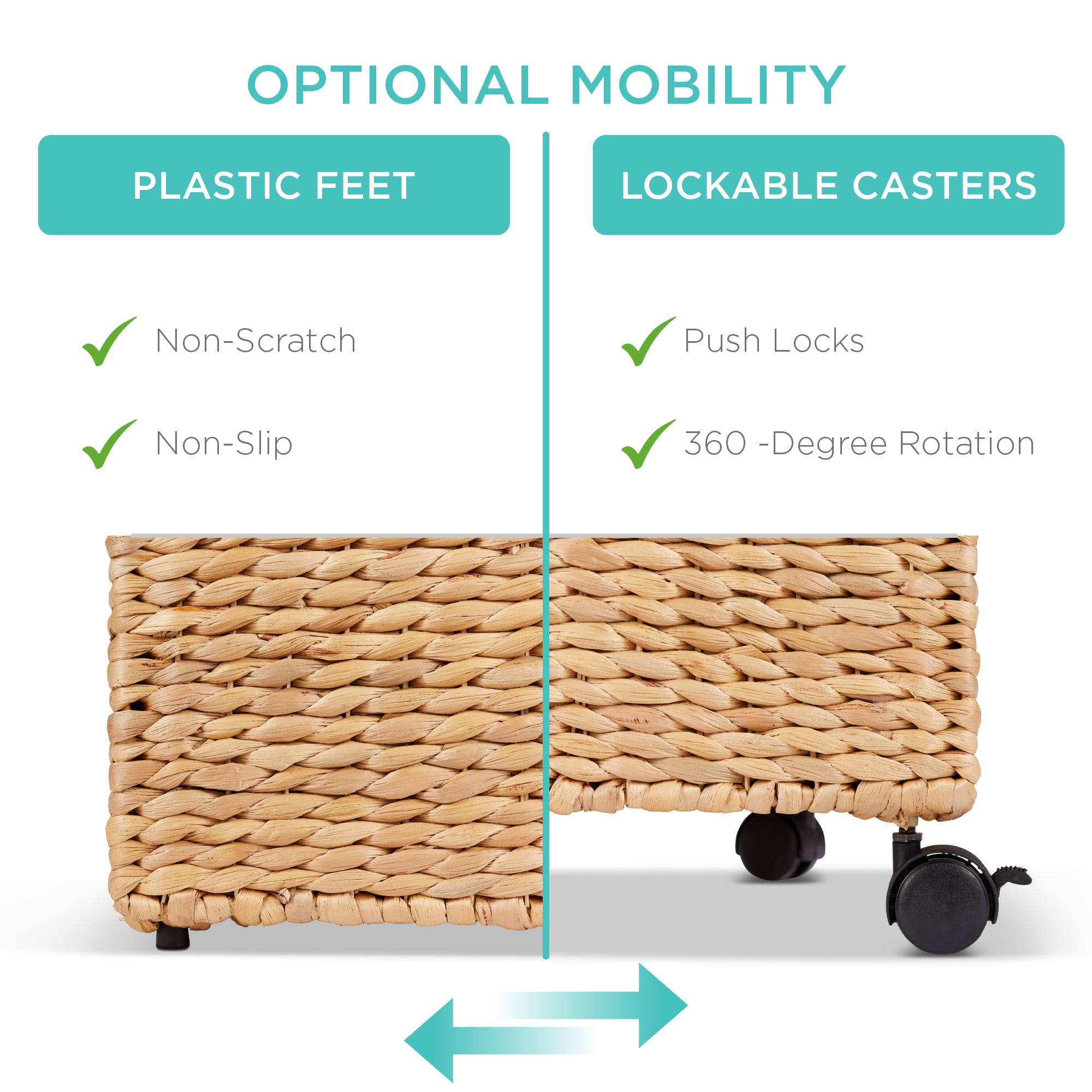 Best Choice Products Hyacinth Rolling Filing Cabinet Mobile Organizer Storage Basket w/ Lid, Locking Wheels - Natural