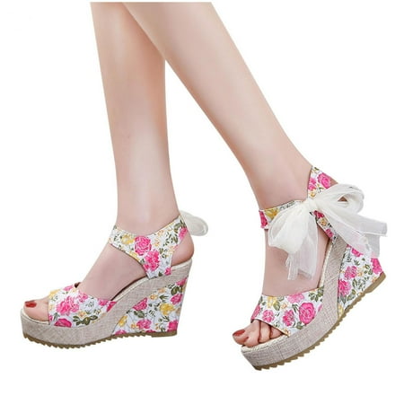 

Deals of the Day Bidobibo Women s Sandals Fish Mouth Wedge Sandals Wedge Lace Laces Floral Pattern High Heels Luxury Shoes Summer Casual Platform Sandals
