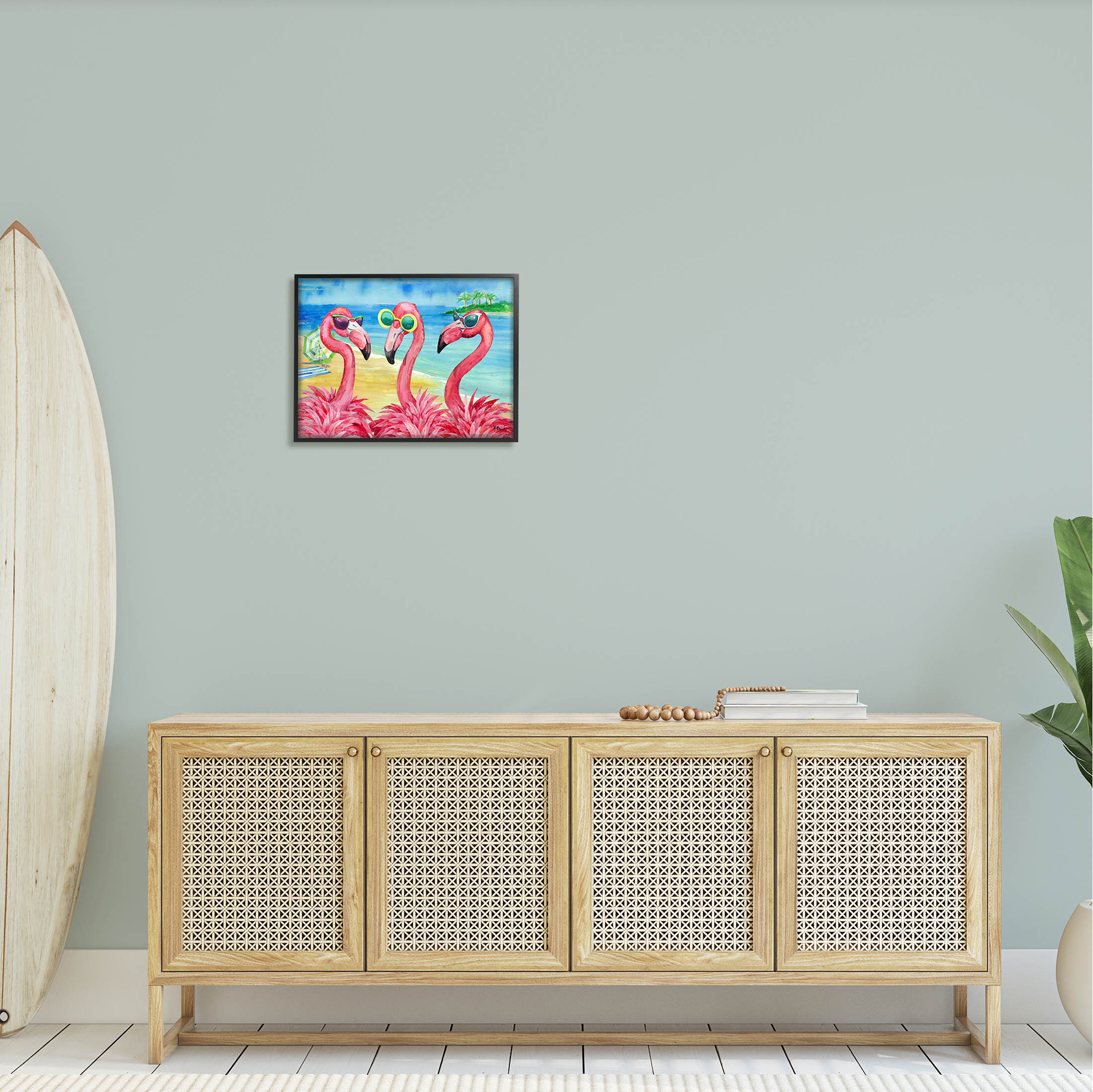 Stupell Industries Flamingo Girlfriends Tropical Coast Graphic Art Black Framed Art Print Wall Art, Design by Paul Brent