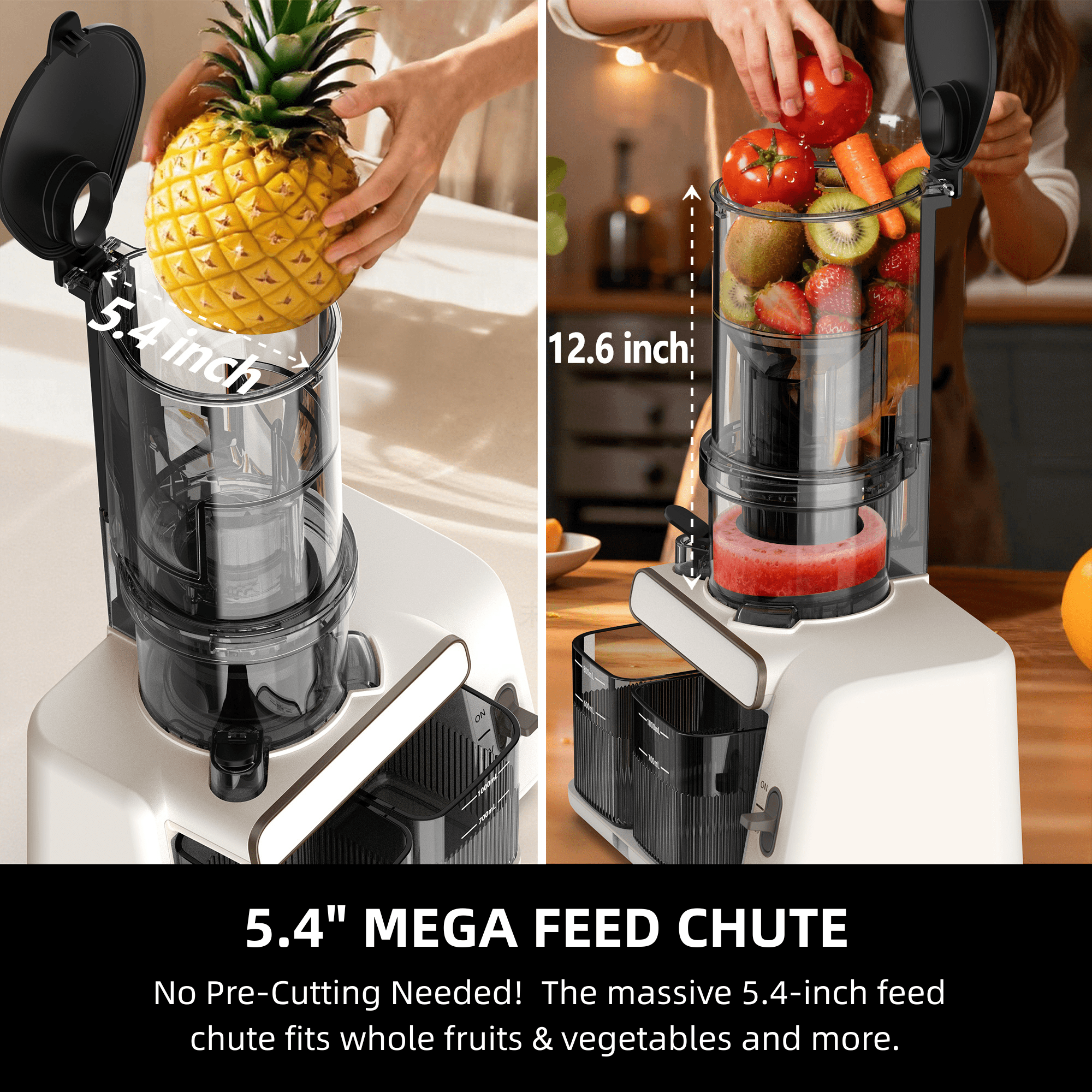 Cold Press Juicer, 99% Juice Yield, 5.4" Wide Feed Chute, 200W Quiet Motor, Automatic Pulp Separation, Slow Masticating Juicer Machine for Whole Fruits & Vegetables, Easy to Clean & Assemble