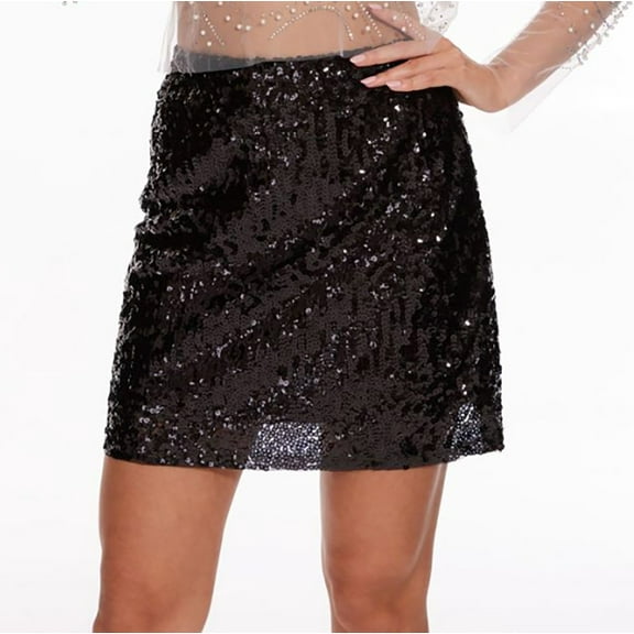 EchfiProm Womens Skirts Glitter Sequin Going Out Bodycon Mini Black Party Cocktail Skirts for Ladies Elastic Waist
