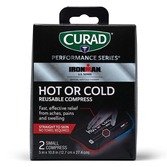 Curad Hot or Cold Reusable Compress, Reusable Ice Pack for Injuries, Small Compress is 5" x 10.8", 2 Count