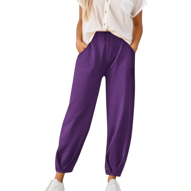 Pantalones casuales ajustados con puños en los tobillos para mujer - Elásticos, de color liso, con bolsillos funcionales - Primavera/verano, S-XXXL