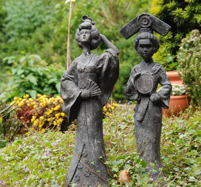 Japan Image Statue Garden Geisha Oriental-12 Inch By 18 Inch Laminated