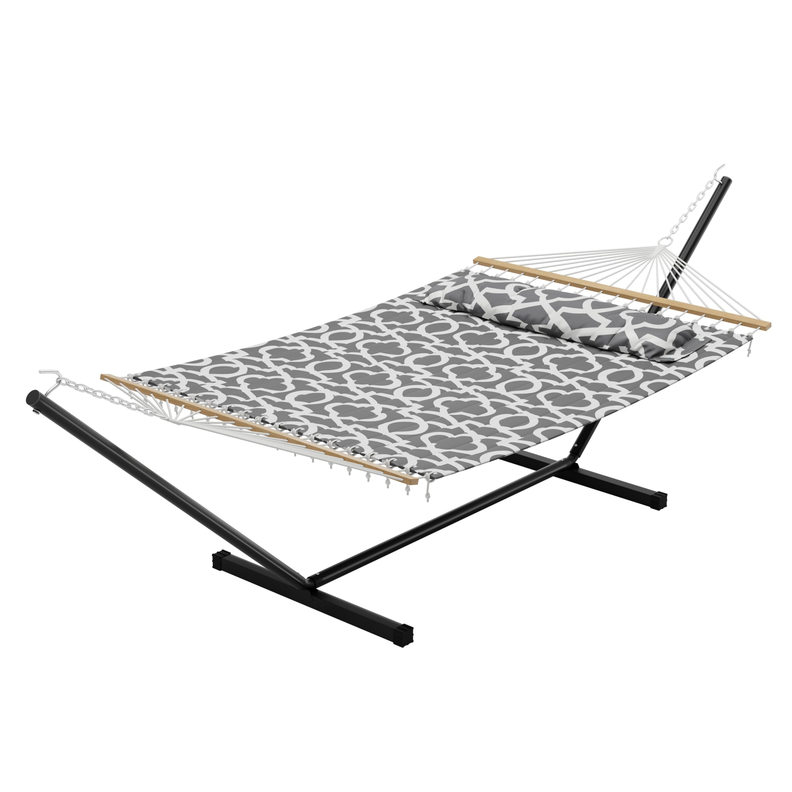 57" Double Hammock with Carry Bag, 2 Person Hammock with Heavy Duty Metal Stand, Cotton Fabric, Widening Design, 450 LBS Weight Capacity for Outdoor