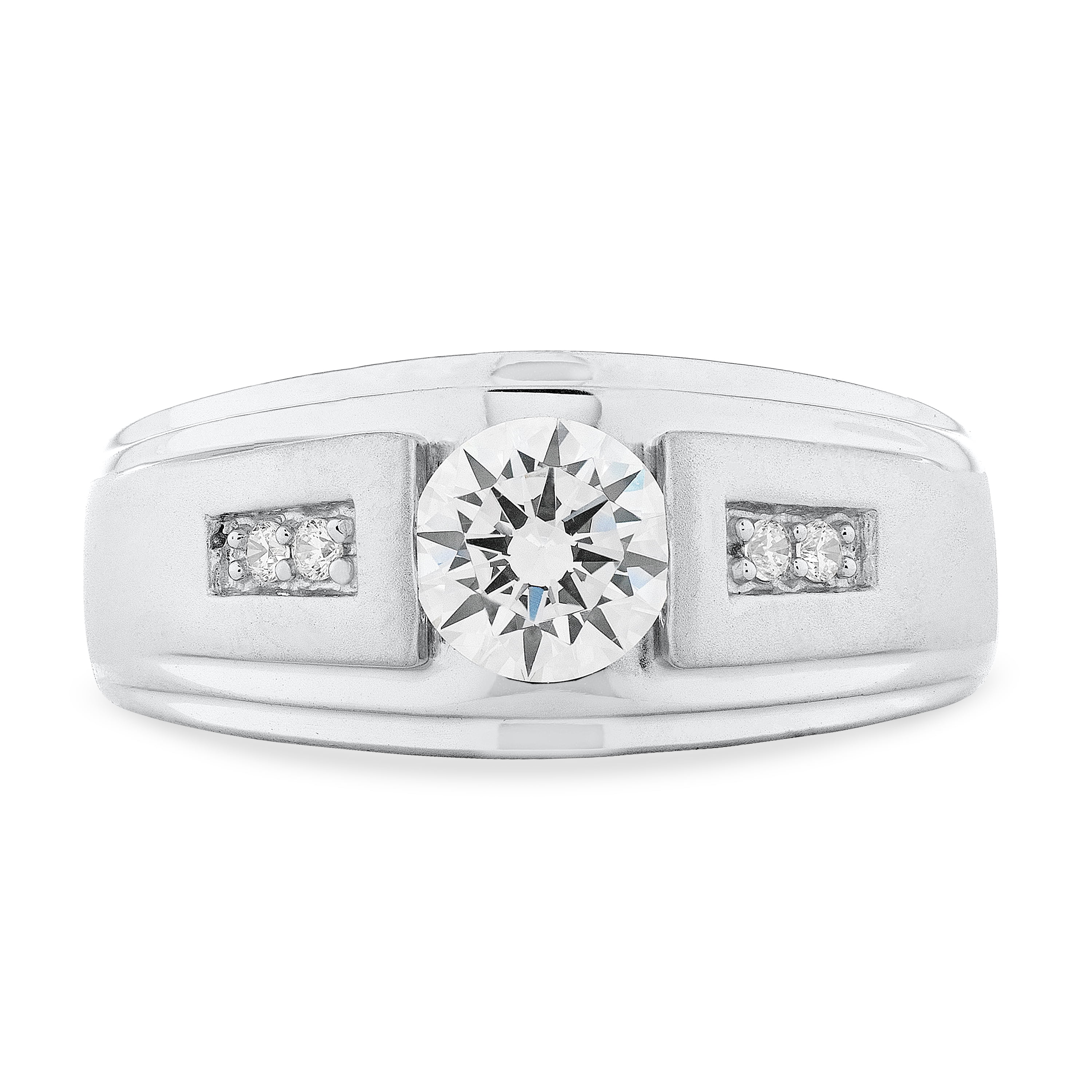 Jay Heart Designs 925 Sterling Silver Simulated White Diamond Round Center Men\\\'s Ring