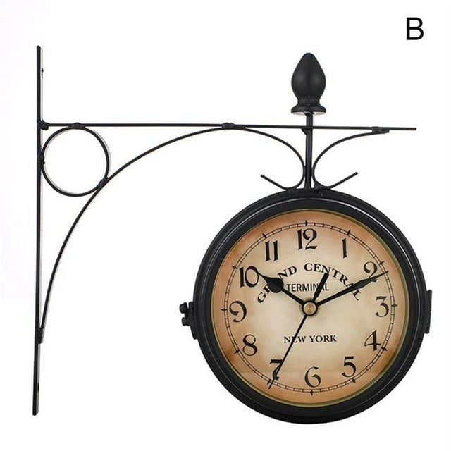 Horloge Rétro Européenne en Fer 1 Pce Horloge de Jardin Extérieure Support de Horloge Décoration Maison Double Paroi Extérieure G9C9, Largement Utilisation