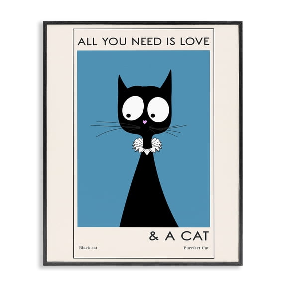 Stupell Industries Modern Love and A Cat Phrase Funny Fashion Feline Black Framed Giclee Art, 11 x 14, by Ayse