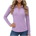 thumbnail image 3 of VBVC Women's UPF 50+ Long Sleeve Sun Shirt,Lapel Golf Tennis Top For Women,Ladies Quarter Zip Pullover with Thumb Holes,Purple,S-2XL, 3 of 7