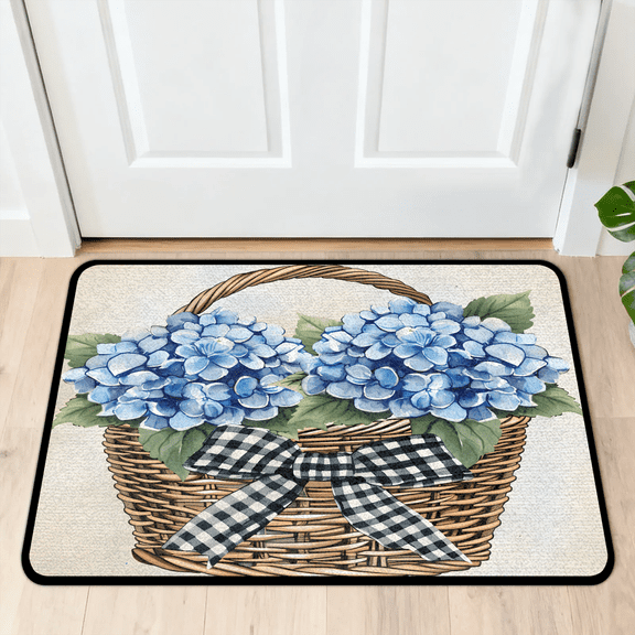 CURLYOOT Cute Hydrangea Blooming Floral Indoor Doormat, Non-Slip Absorbent Door Mat 24" x 16", Entrance Floor Mat Washable Entry Doormats for Entryway Front Back Door