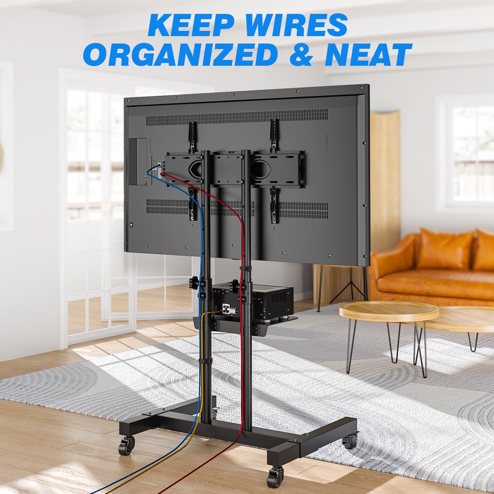 RTVR Rolling Mobile TV Cart Stand with Wheels for 32-83 inch Flat Panel, Adjustable Tall Modern Floor TV Stand, Max VESA 600x400mm