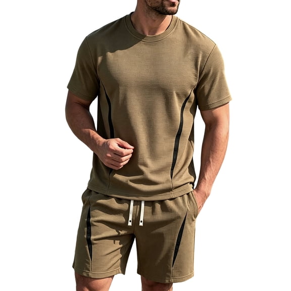 Gytharion 2 Piece Summer Outfits for Men Soild Color Crew Neck Tees and Pocketed Drawstring Shorts Sets Fashion Casual Outfits