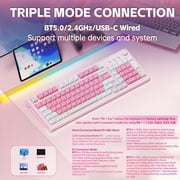 AULA S99-Key Tri-Mode Gaming Keyboard, Bluetooth/2.4GHz/USB-C, RGB Backlit, Numpad, Media Knob, Mechanical Feel, Pink