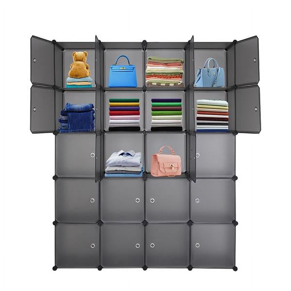 20-Cube Modular Storage Organizer - DIY Stackable Plastic Shelves with Hanging Rod, Multifunctional for Bedroom/Office/Kids Room (Gray)