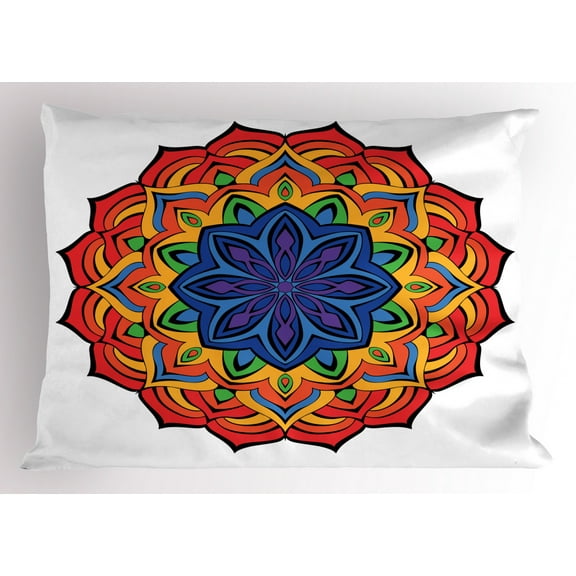 Ambesonne Rainbow Mandala Pillow Sham, Cinnamon Flowers, 26" X 20", Multicolor