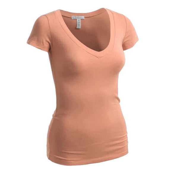 Emmalise Women's Plain Short Sleeve T-Shirt V-Neck Top Junior & Plus Sizes