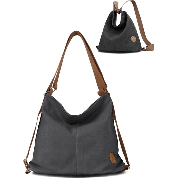 Sunyuer Women's Convertible Canvas Tote Bag, Large Capacity Multiway Shoulder Backpack, Adjustable Strap Hobo Handbag, Casual Versatile Crossbody Purse for Work Travel Daily Use