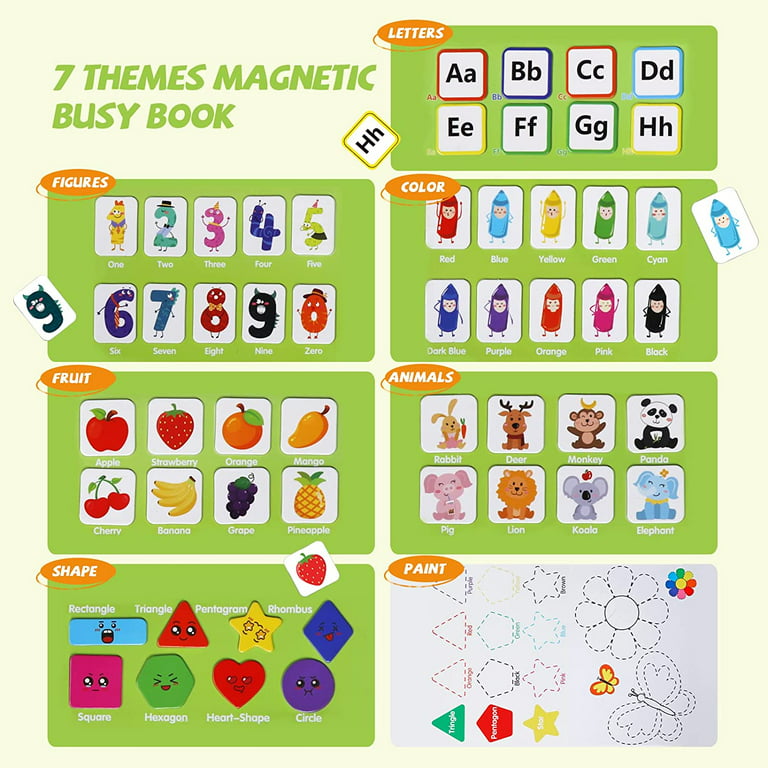 Magnetic Busy Book for Kids Preschool Learning Activities,7 Themes Quiet  Book for Toddlers,Montessori Sensory Travel Toys Educational Games,Autism