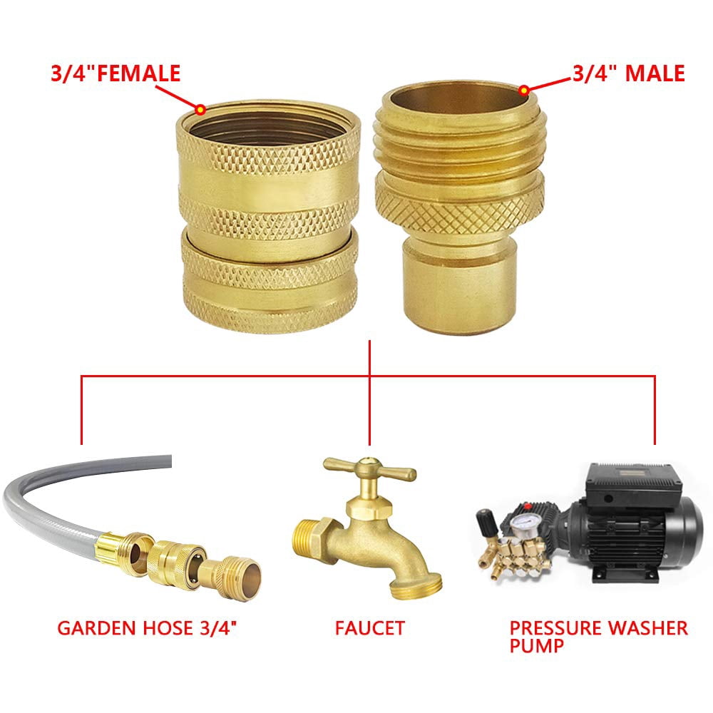 Garden Hose Quick Connect Brass Adapter Fittings 3/4"ght Thread Washer Adapter(3 Female+ 3 Male)