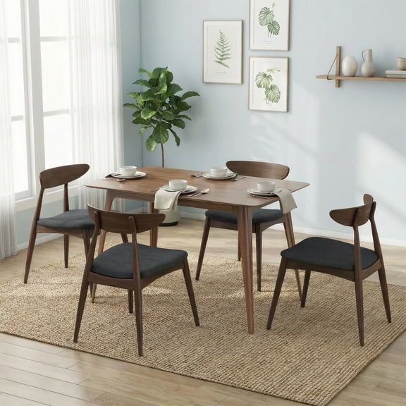 Dining Table Set for 4, Modern Rubberwood Kitchen Table with 4 Upholstered Chairs for Dining Room, Kitchen, Walnut Charcoal