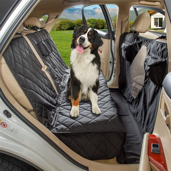 Car Seat Cover for Dogs All Covered Back Seat Cover with Mesh Window, Bench and Hammock Seat Cover Combination Detachable Pet Seat Cover Suitable for Most Vehicles (Black, Standard)
