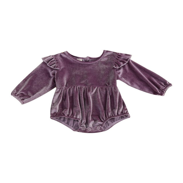 Body Manches Longues à Volants Mode Velours Solide d'Automne pour Bébé Fille