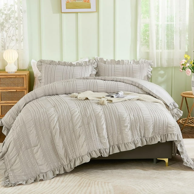 Juego de edredón WONGS BEDDING Seersucker King con textura gris