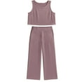 thumbnail image 6 of Cueply Women's Summer 2 Piece Outfits Lounge Sets Sleeveless Crop Top Wide Leg Cropped Pants with Pockets, 6 of 7