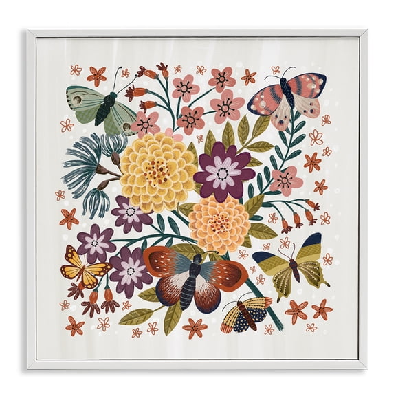 Stupell Industries Eclectic Applique Pattern Florals White Framed Giclee Art, 17 x 17, by Raquel Maciel