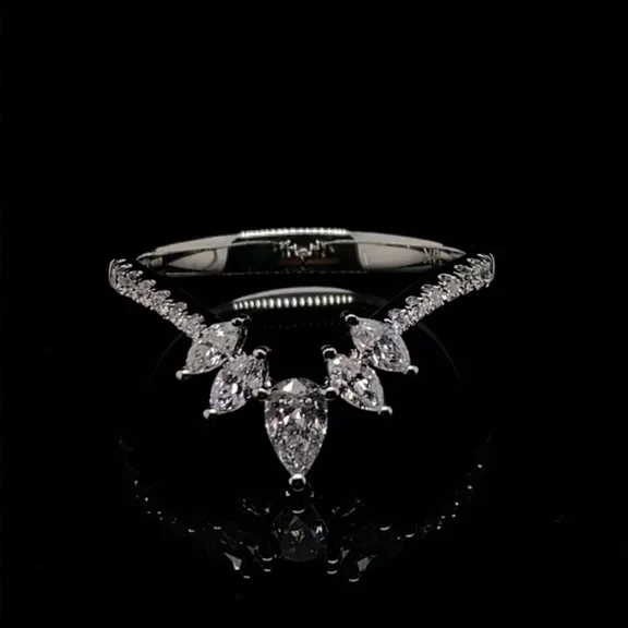 1Ct Pear Lab-Created Diamond Curved Womens Wedding Band 14k White Gold Plated