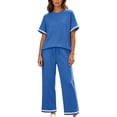 thumbnail image 2 of Mifsaly Comfy Lounge Sets for Women Casual Short Sleeve Crewneck T-Shirt and High Waisted Wide Leg Sweatpants Outdoor Travel Vacation Loungewear Blue,S, 2 of 7