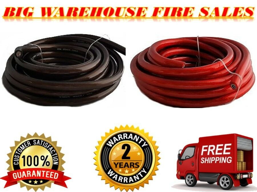 PREMIUM 0 GAUGE RED & BLACK POWER GROUND WIRE CABLE 1/0 AWG CAR AUDIO 50 FT 