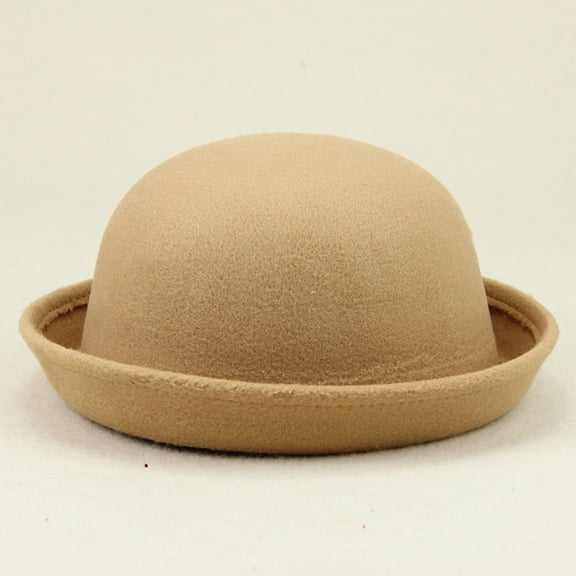 Classic Wool Bowler Bucket Hat for Men and Women Elegant Solid Roll Up Brim Panama Style Round Cap