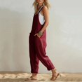 thumbnail image 4 of JFGHDG Women Cotton Linen Bib Overall Jumpsuit Romper, Loose Summer Wide Barrel Leg Pants with Side Pockets Wine 2XL, 4 of 7