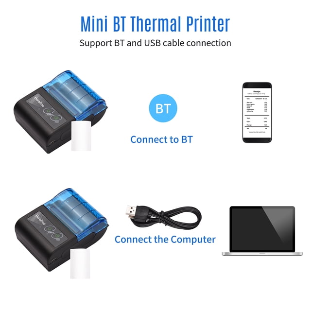Photo Printer Wireless Thermal Printer 70mm / s Print Speed BTand USB Cable Connection Printer for Retail Restaurants Sales