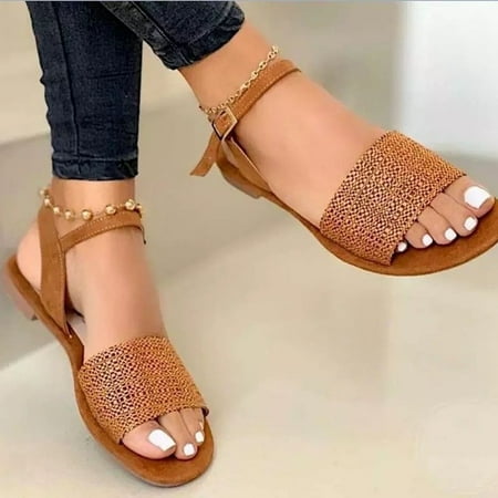 

Tejiojio Womens Sandals Clearance Womens Casual Vintage Resort Beach Buckle Open Toe Fish Mouth Flat