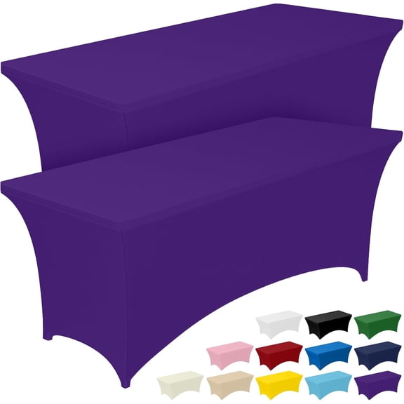 Spandex Tablecloth 6ft - 2 Pack, Fitted and Tight Cloth for Rectangle Table, Wrinkle-Free and Stretch Table Cover for Party, Wedding, Banquet and Birthday, Purple