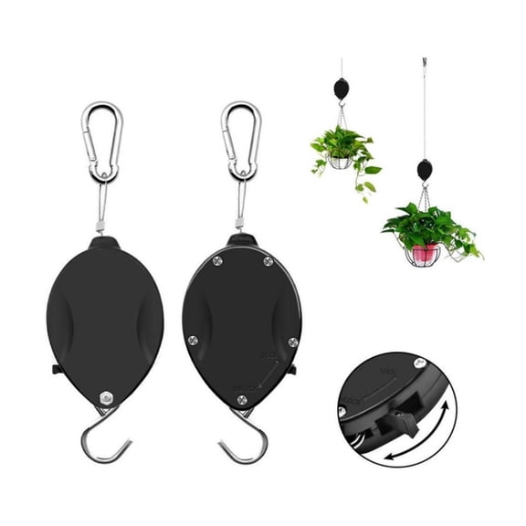 Retractable Plant Pulley, Hanging Flower Basket, Hanging Plants Baskets Pots for Garden, 66inch Max, Weight Capacity 55 lbs (Set of 2Pcs)