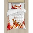 thumbnail image 1 of Santa Duvet Cover Set Twin Size, Abstract Frame with Xmas Balls and Snowflakes Flying Reindeer Carriage, Decorative 2 Piece Bedding Set with 1 Pillow Sham, Pale Brown Red White, by Ambesonne, 1 of 3