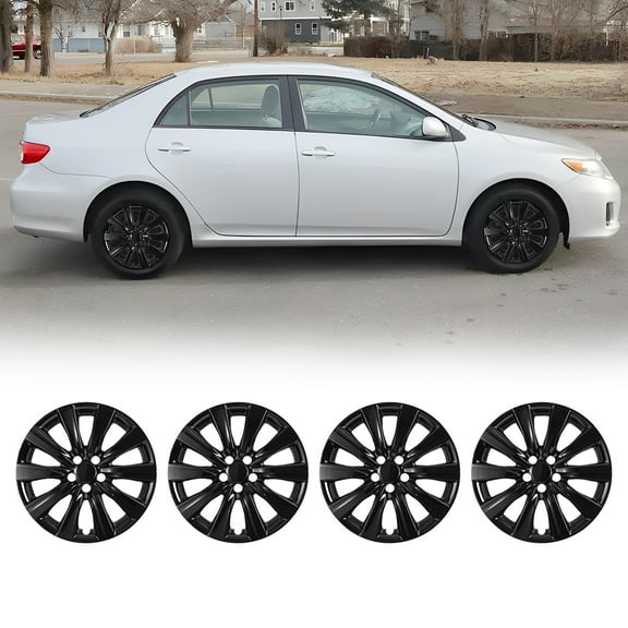 16" Set Of 4 Hubcaps Wheel Rims Cover for 2009-2025 Toyota Corolla and 2009-2014 TOYOTA MATRIX Compatible With Steel Wheels Snap On Installation(16-Inch,BLACK LACQUER)