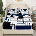 thumbnail image 3 of Erosebridal Blue Sqare Sheet Set Twin,Geometric Rectangle Bedding Sets Twin Size,Abstract Decoration,3pcs, 3 of 7