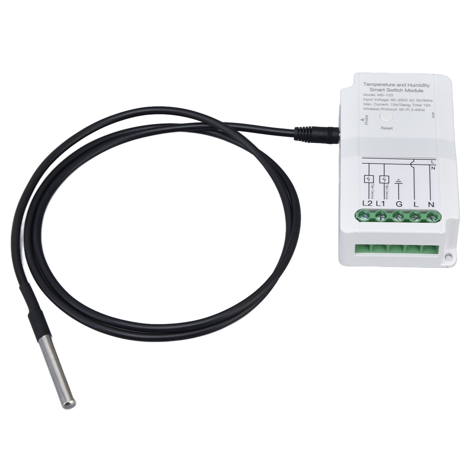 NFTIGB WiFi Temperature Humidity Smart Switch Module 15A Dual Relay Output TUYA App Compatible with Temperature Probe 90-250V for Home Aquariums Plants