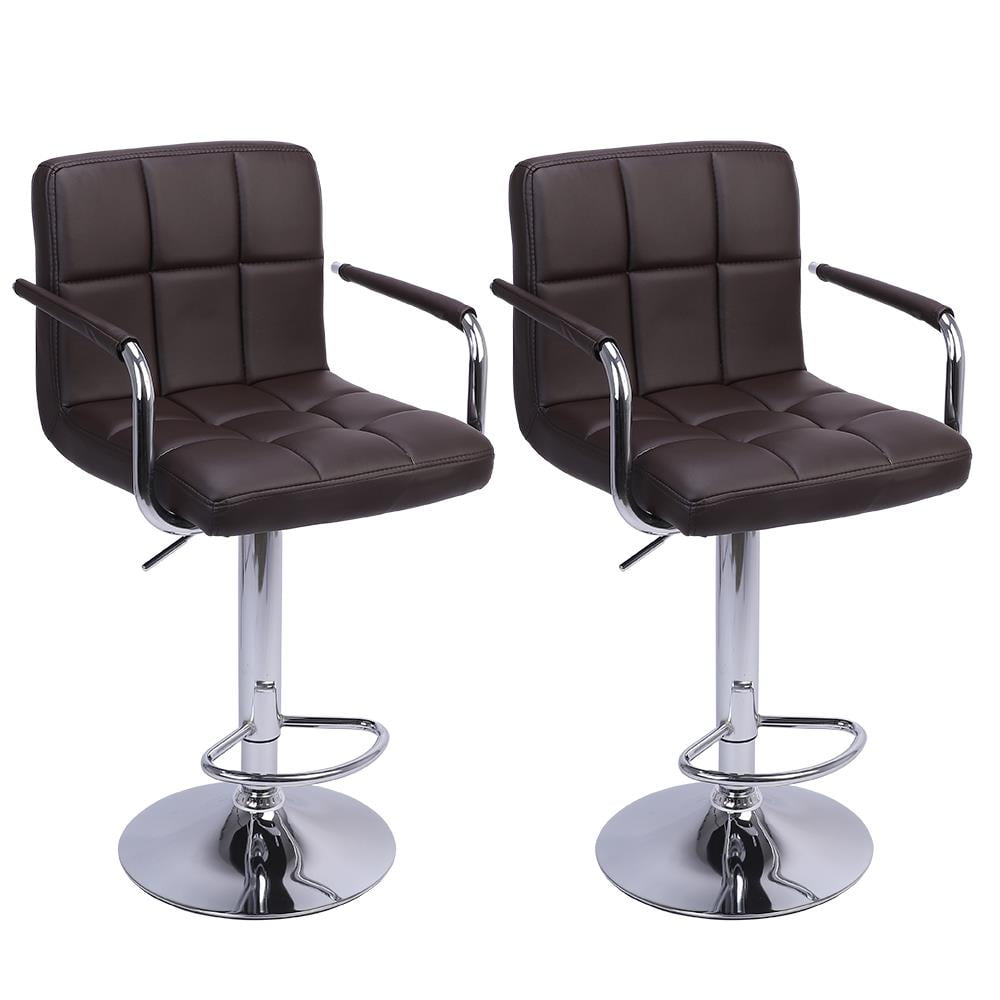 Ktaxon Square PU Leather Adjustable Bar Stools with Back with Armrest