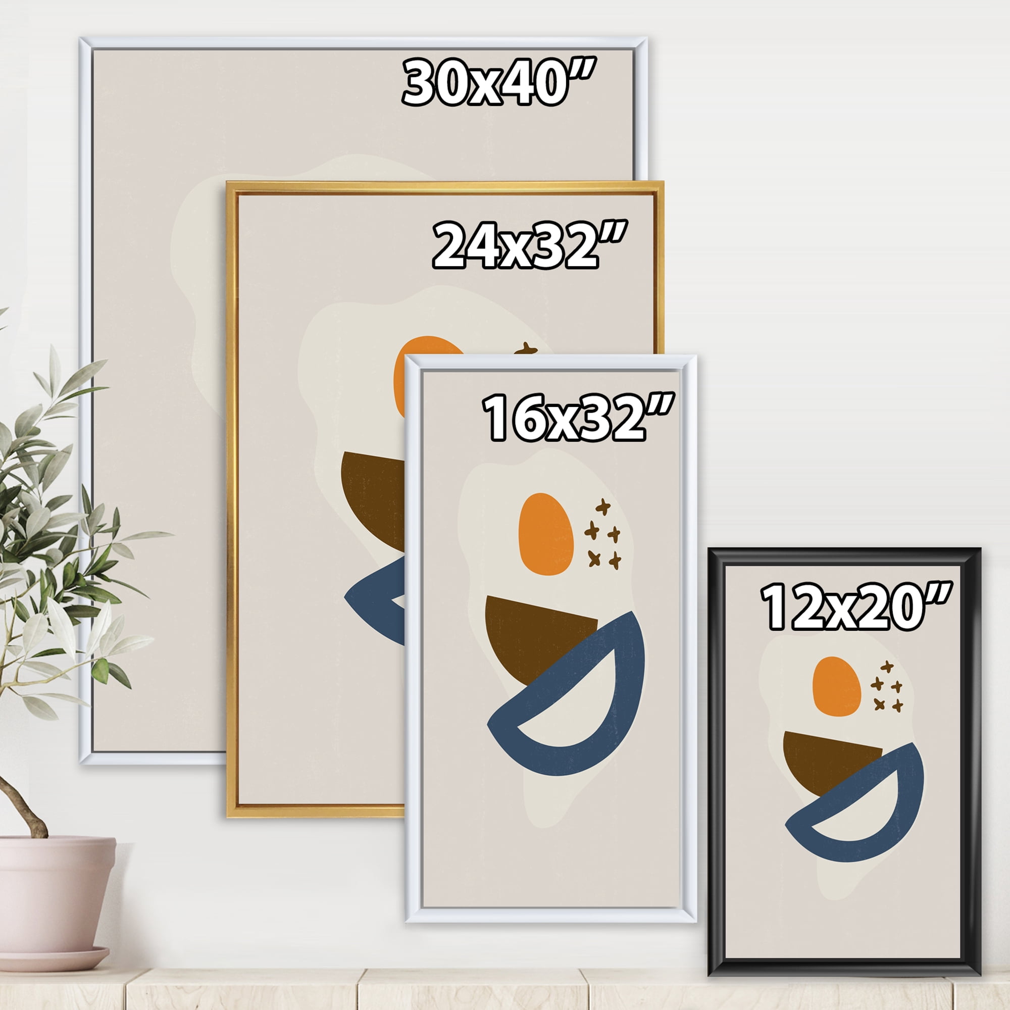 Designart 'Abstract Moon and Sun Geometric Print I' Modern Framed Canvas Wall Art Print