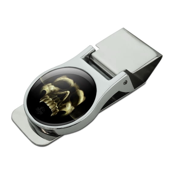 Shadow Skull Monster Horns Fantasy Satin Chrome Plated Metal Money Clip