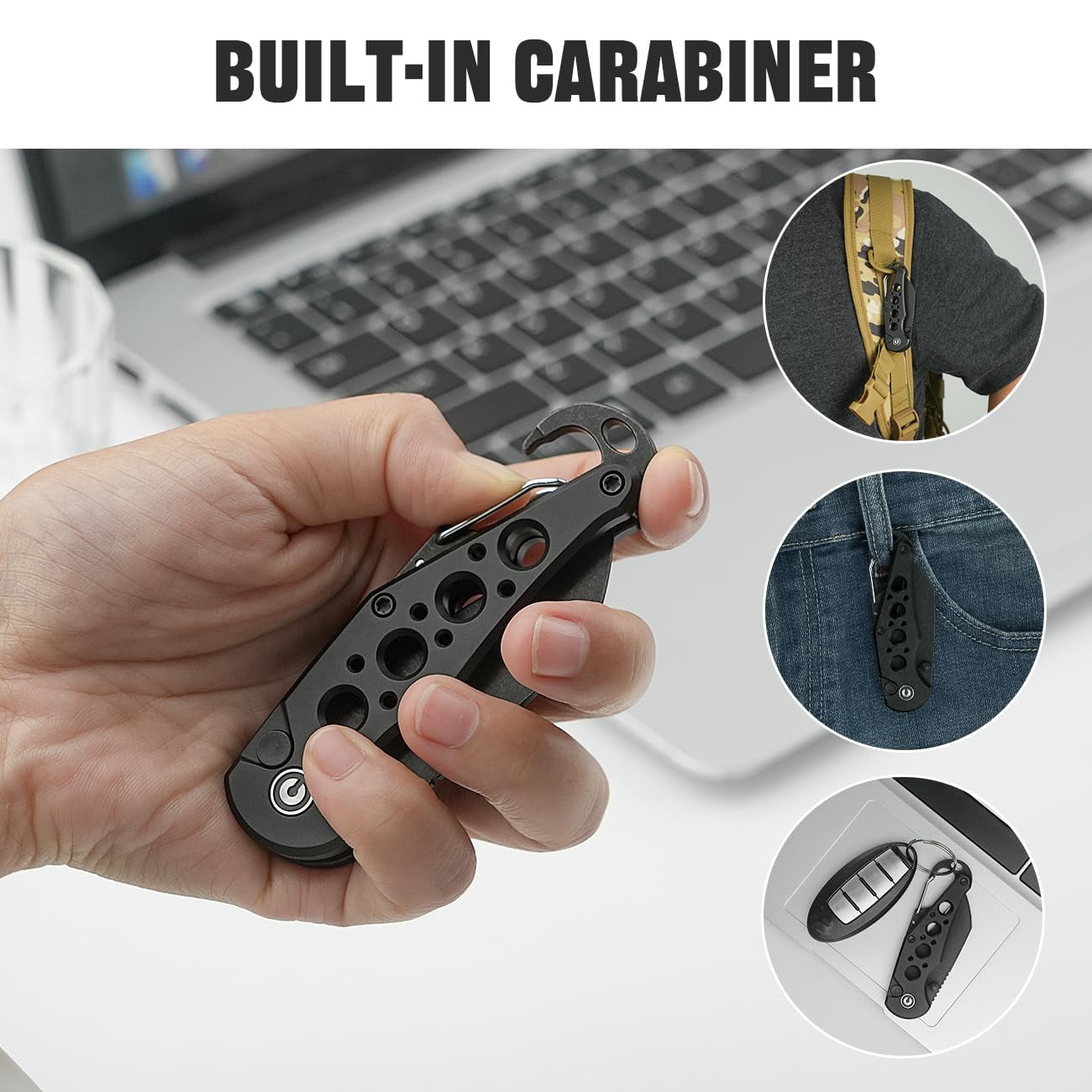 CIVIVI Pragma Folding Knife, Pocket Knife Multitool with Carabiner, Bottle Opener, 2.2" Nitro-V Blade Aluminum Handle, Ideal Gift for Men Women C23062B-1 (Black)