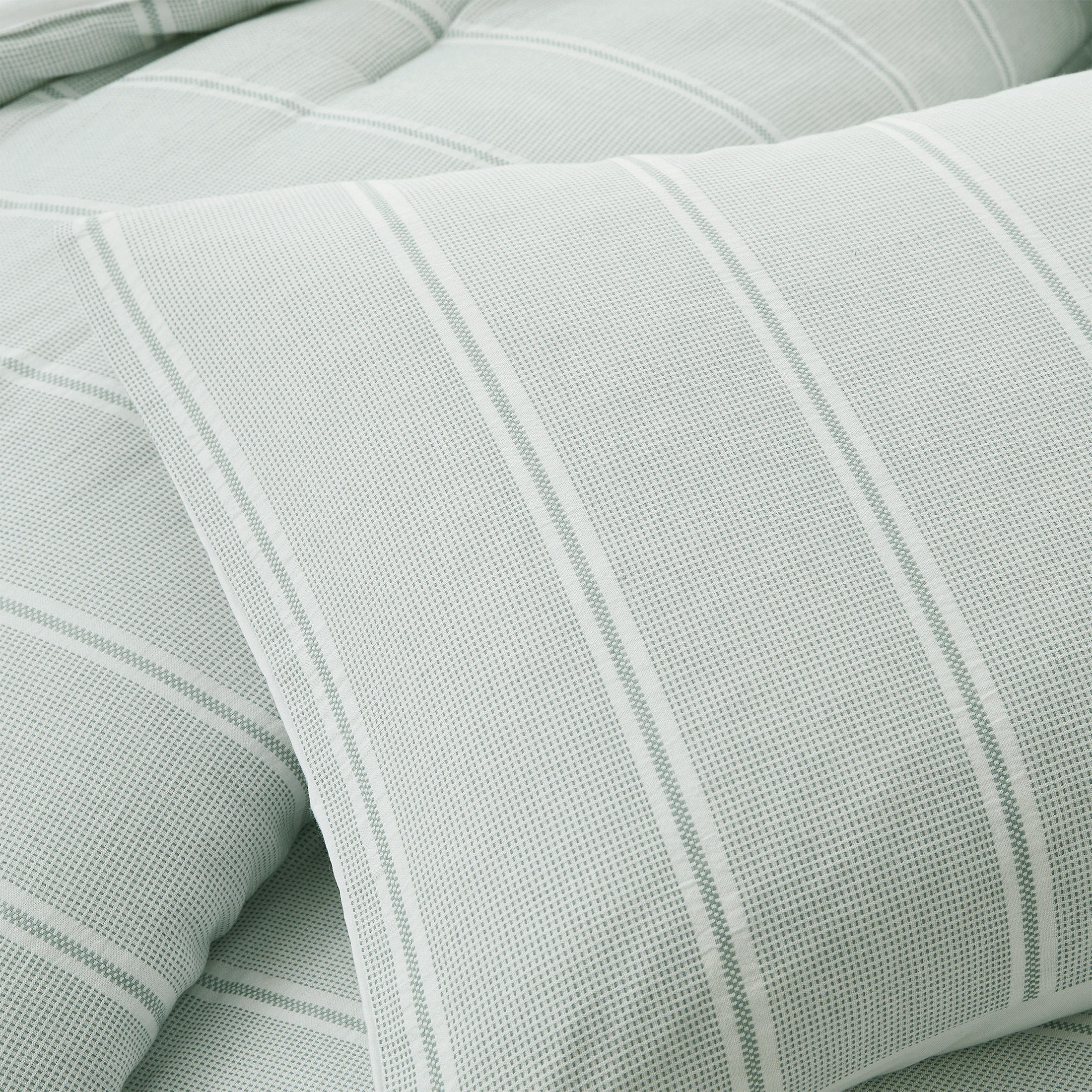 My Texas House Miray 3-Piece Green Stripe Cotton Jacquard Comforter Set, Full/Queen