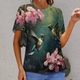 thumbnail image 6 of Flower Hummingbird Womens Tops Women's Fashion Casual Short Sleeve Flower Print Round Neck Pullover Top Blouse, 6 of 6