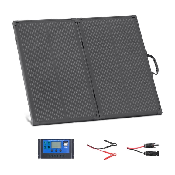 VEVOR 100W Foldable Solar Panel with Frame, 16BB N-Type Portable Monocrystalline Solar Panel Charger 24% Efficiency, IP67 Waterproof with 30A PWM Controller & MC4 Output for Camping, Hiking, RV Trips