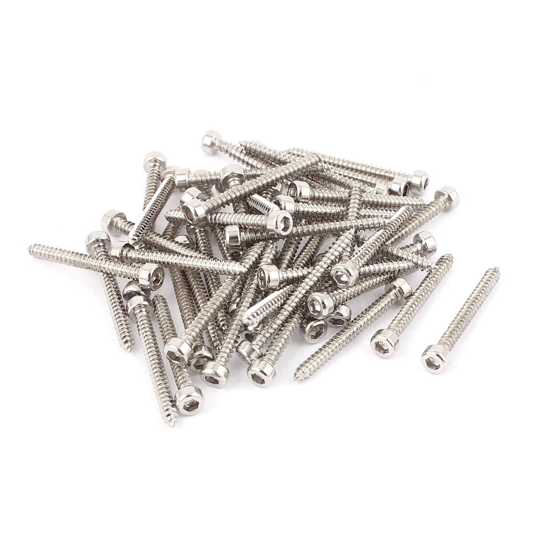 3mm x 30mm Threaded Nickel Plated Hex Head Self Tapping Screws 50 Pcs